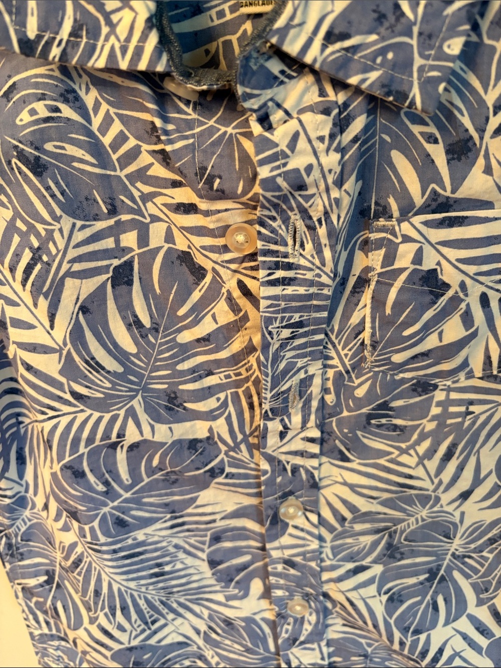 Kids Headquarters Blue & White Leaf Print Button-Down Shirt - Picture 3 of 3